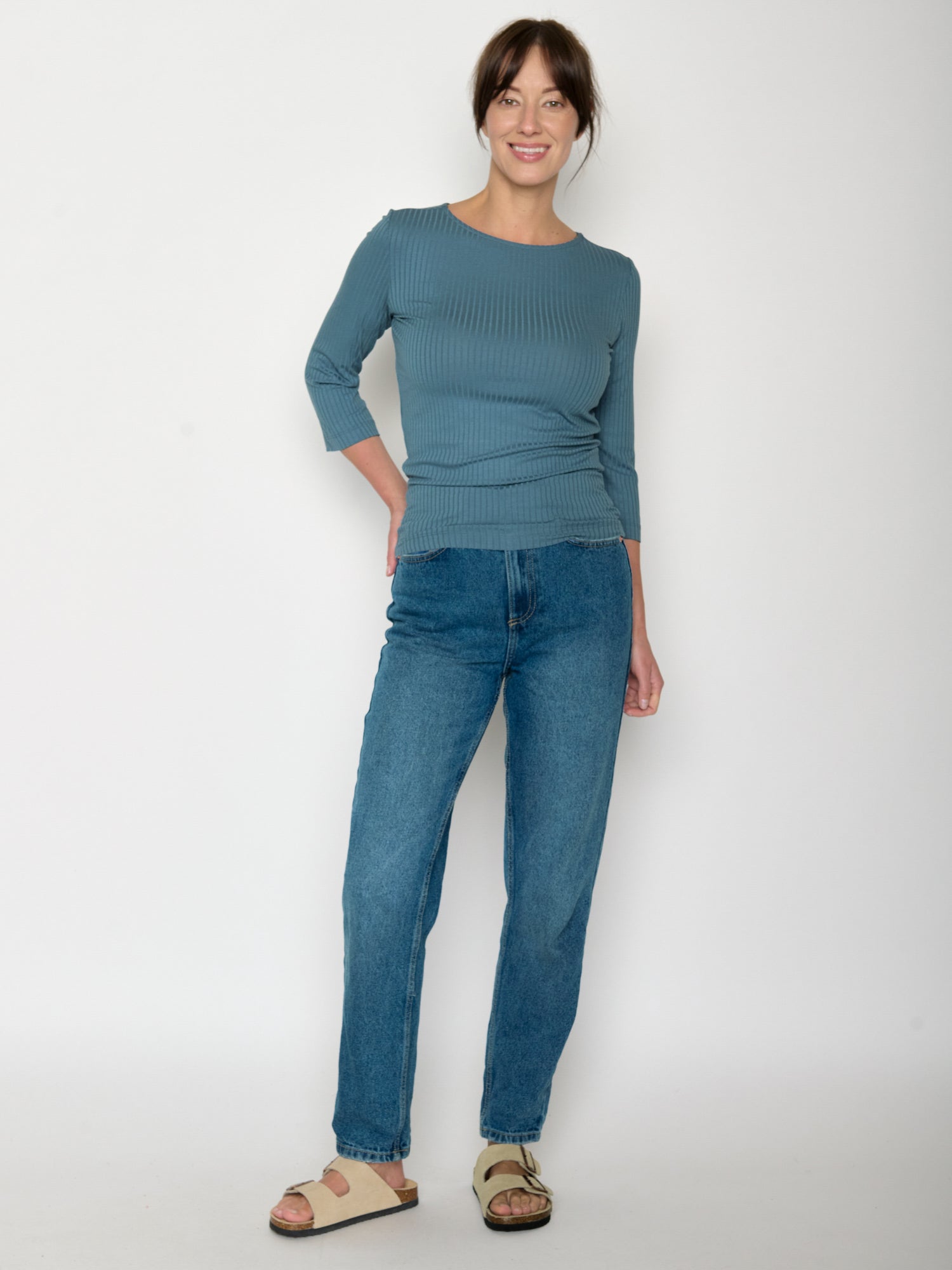 Vintage Blue: Sportliches Longsleeve aus LENZING™ TENCEL™ Mix für Damen [20963]