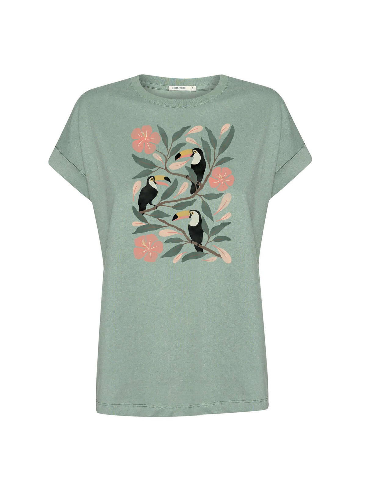 Pale Green: Sportliches T-Shirt aus Bio-Baumwolle mit Rollup Sleeve für Damen [20995]