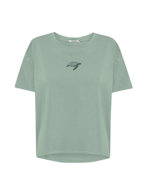 Pale Green: Lässiges T-Shirt aus Bio-Baumwoll-Mix für Damen [20998]