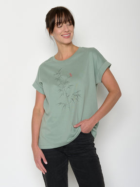 Pale Green: Sportliches T-Shirt aus Bio-Baumwolle mit Rollup Sleeve für Damen [21587]