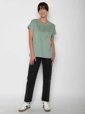 Pale Green: Sportliches T-Shirt aus Bio-Baumwolle mit Rollup Sleeve für Damen [21589]