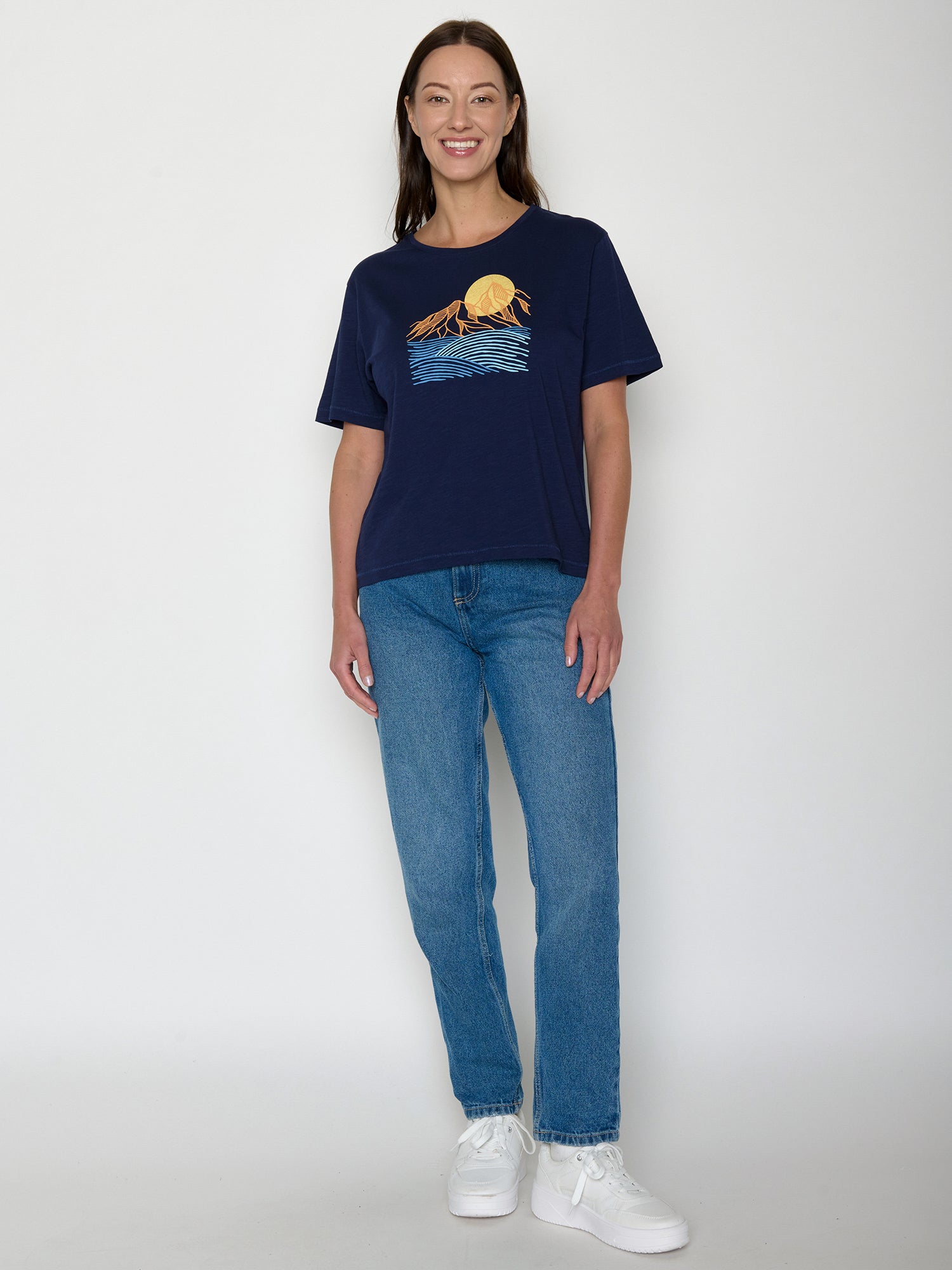 Navy: Kastiges T-Shirt aus Bio-Baumwolle für Damen [21594]