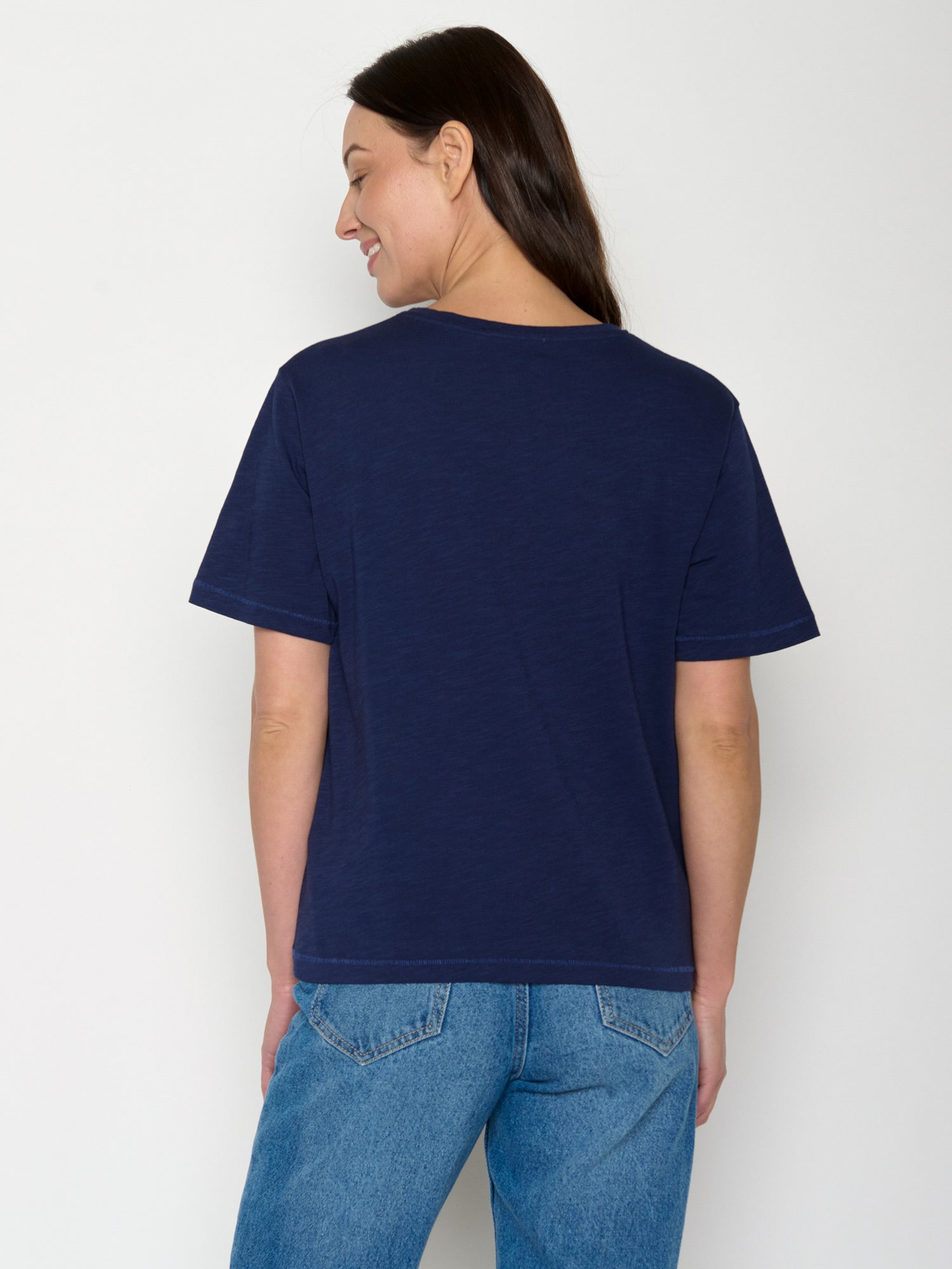Navy: Kastiges T-Shirt aus Bio-Baumwolle für Damen [21595]