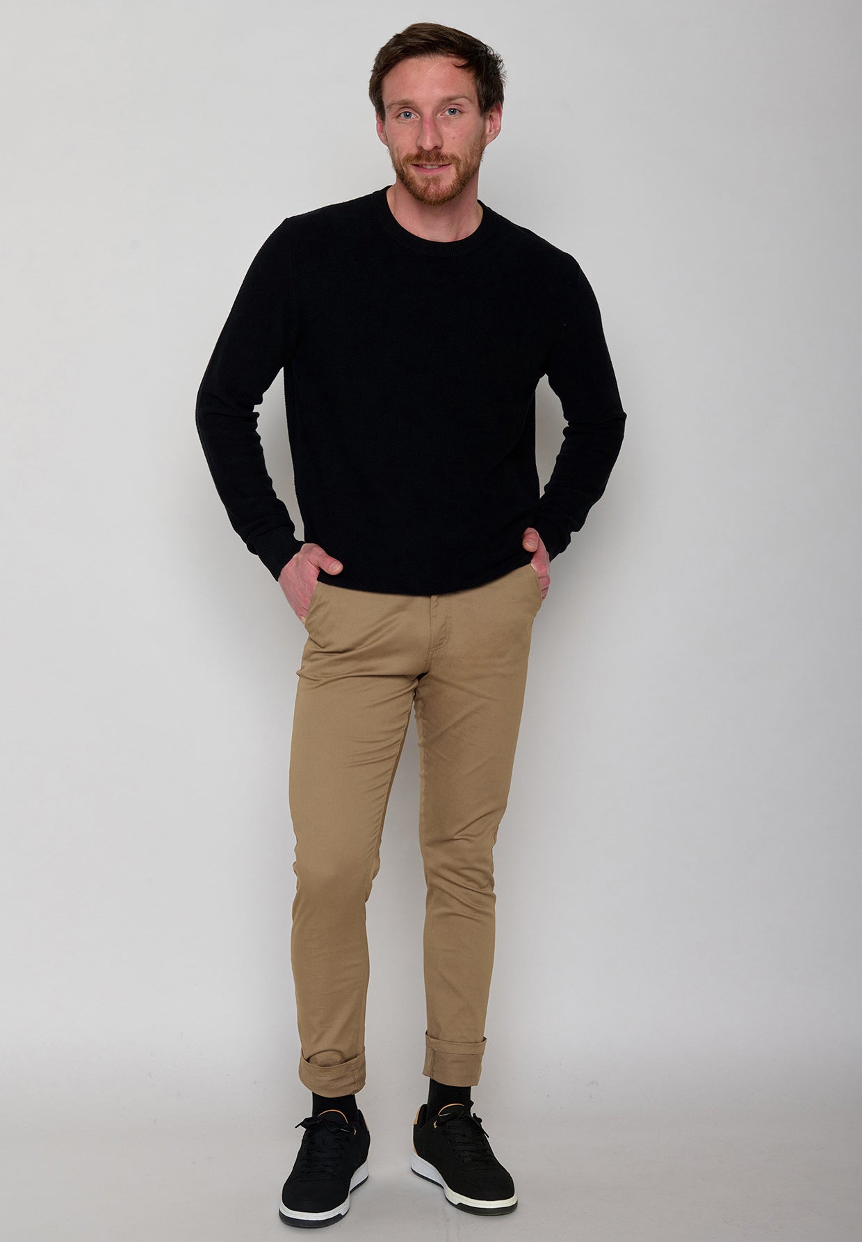 Beige: Gemütliche Chino aus Bio-Baumwoll Mix für Herren [21702]