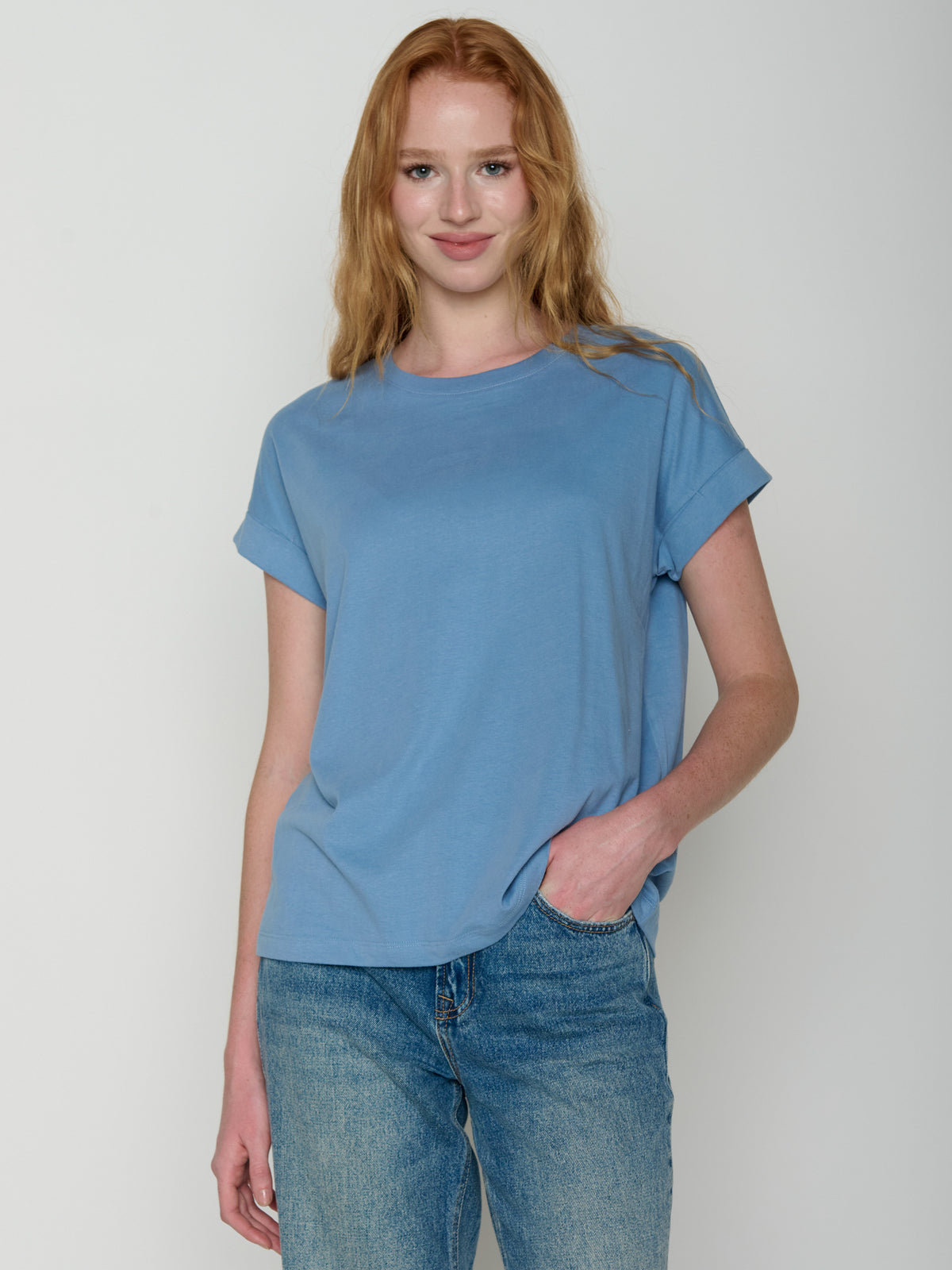 Glacier Blue : Sportliches T-Shirt aus Bio-Baumwolle mit Rollup Sleeve für Damen [21730]