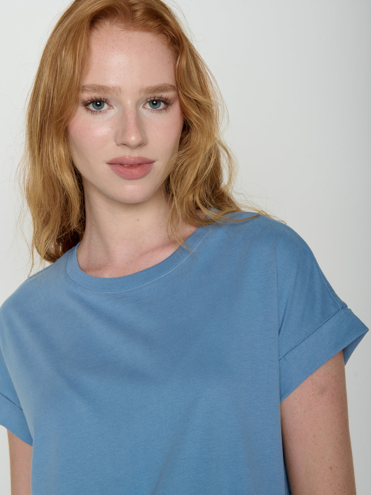 Glacier Blue : Sportliches T-Shirt aus Bio-Baumwolle mit Rollup Sleeve für Damen [21731]