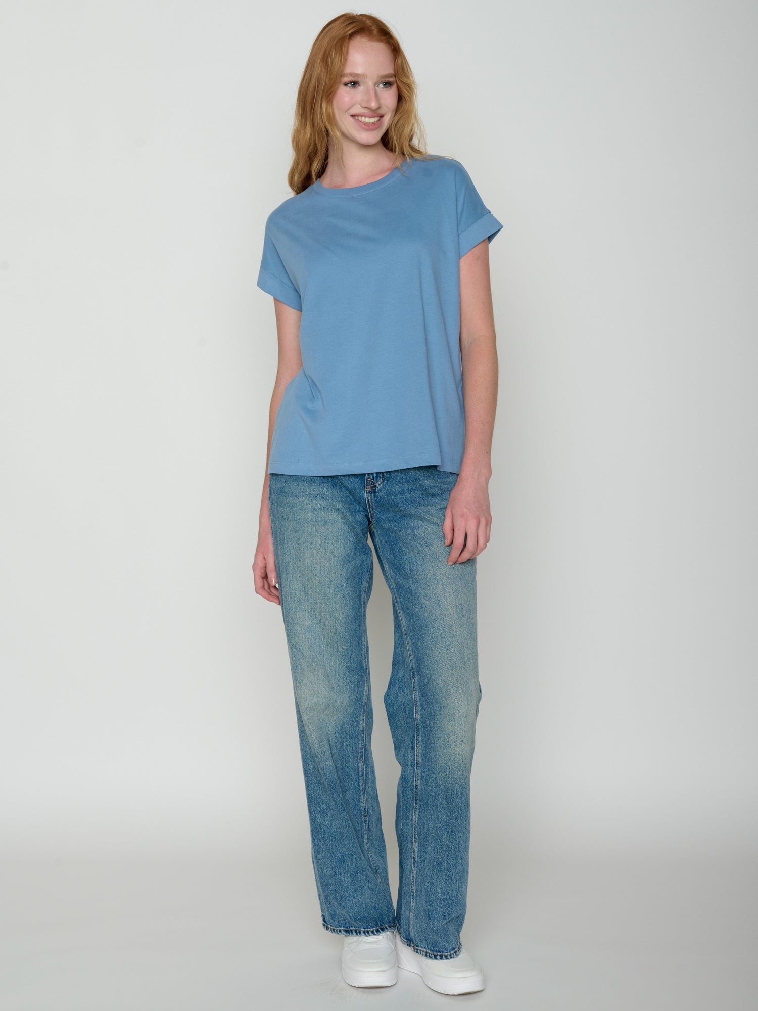 Glacier Blue : Sportliches T-Shirt aus Bio-Baumwolle mit Rollup Sleeve für Damen [21732]