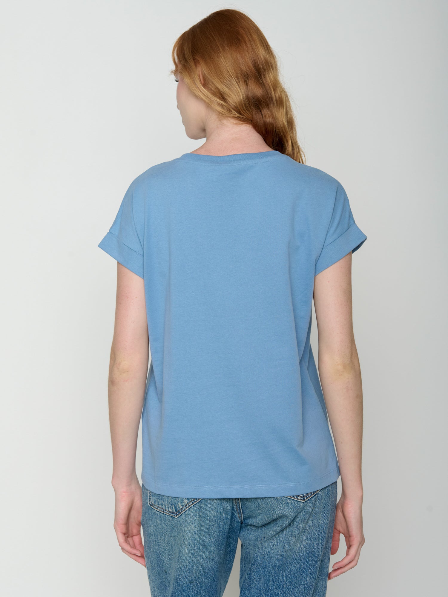 Glacier Blue : Sportliches T-Shirt aus Bio-Baumwolle mit Rollup Sleeve für Damen [21733]