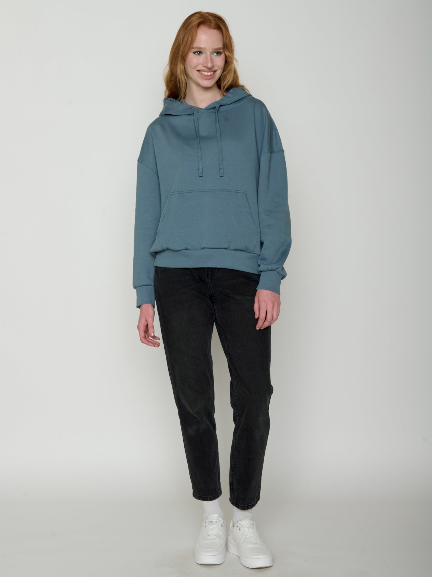 Vintage Blue: Lässiger Hoodie aus Bio-Baumwolle für Damen [21743]