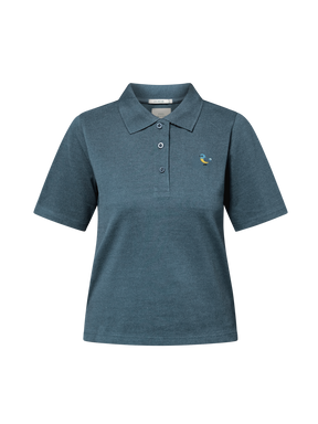 Vintage Blue: Sportliches Polo aus Baumwoll-Mix für Damen [21758]