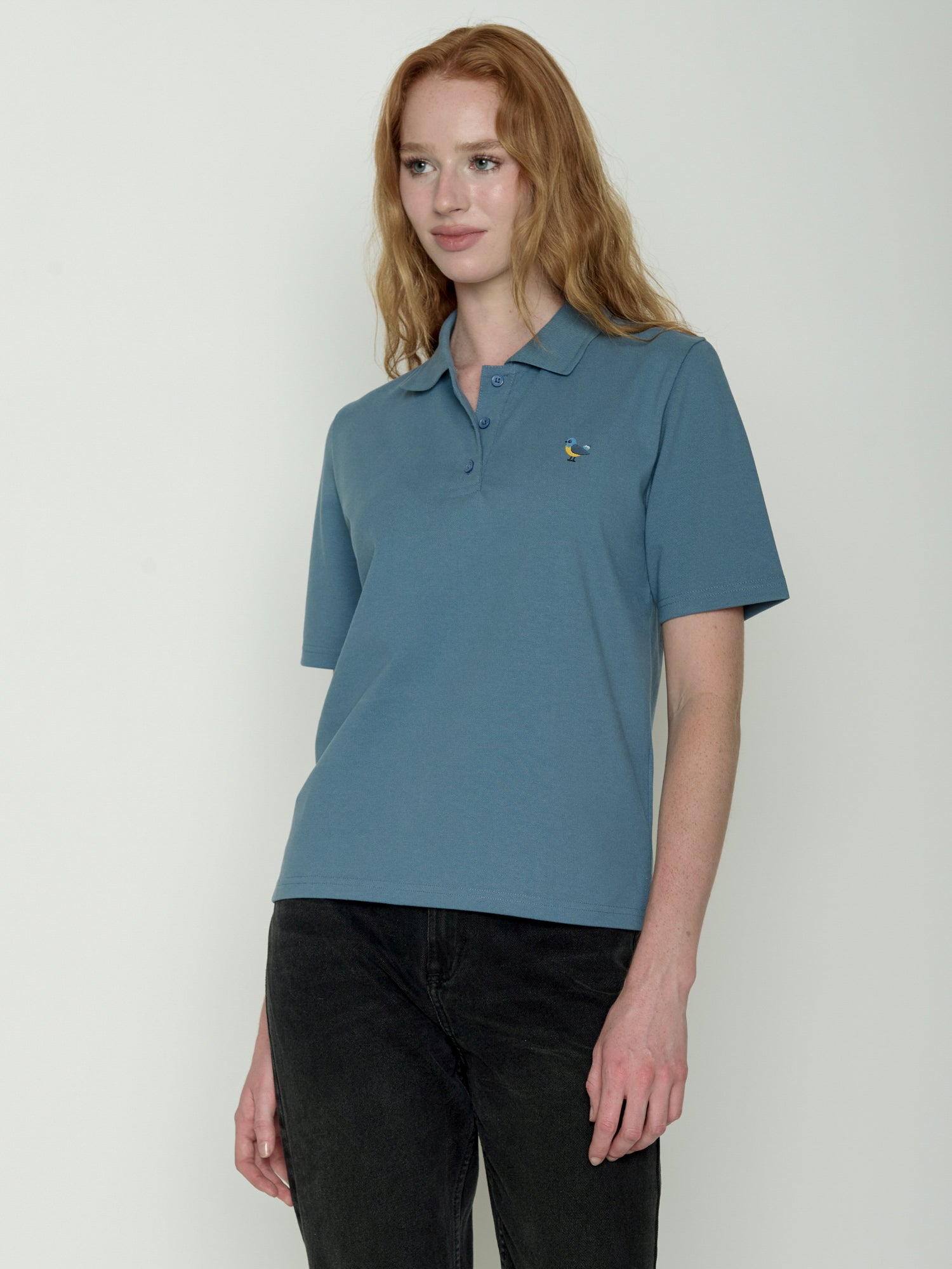 Vintage Blue: Sportliches Polo aus Baumwoll-Mix für Damen [21759]