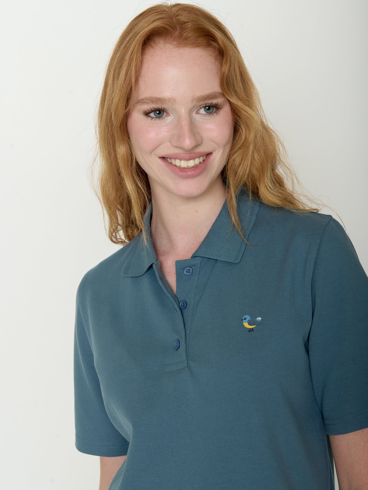 Vintage Blue: Sportliches Polo aus Baumwoll-Mix für Damen [21760]