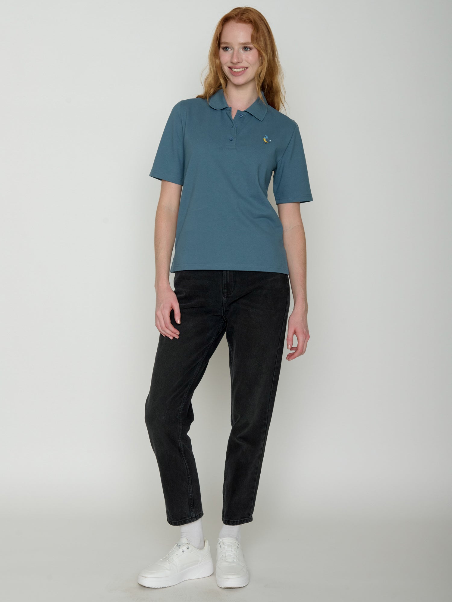 Vintage Blue: Sportliches Polo aus Baumwoll-Mix für Damen [21761]