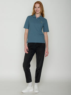 Vintage Blue: Sportliches Polo aus Baumwoll-Mix für Damen [21761]