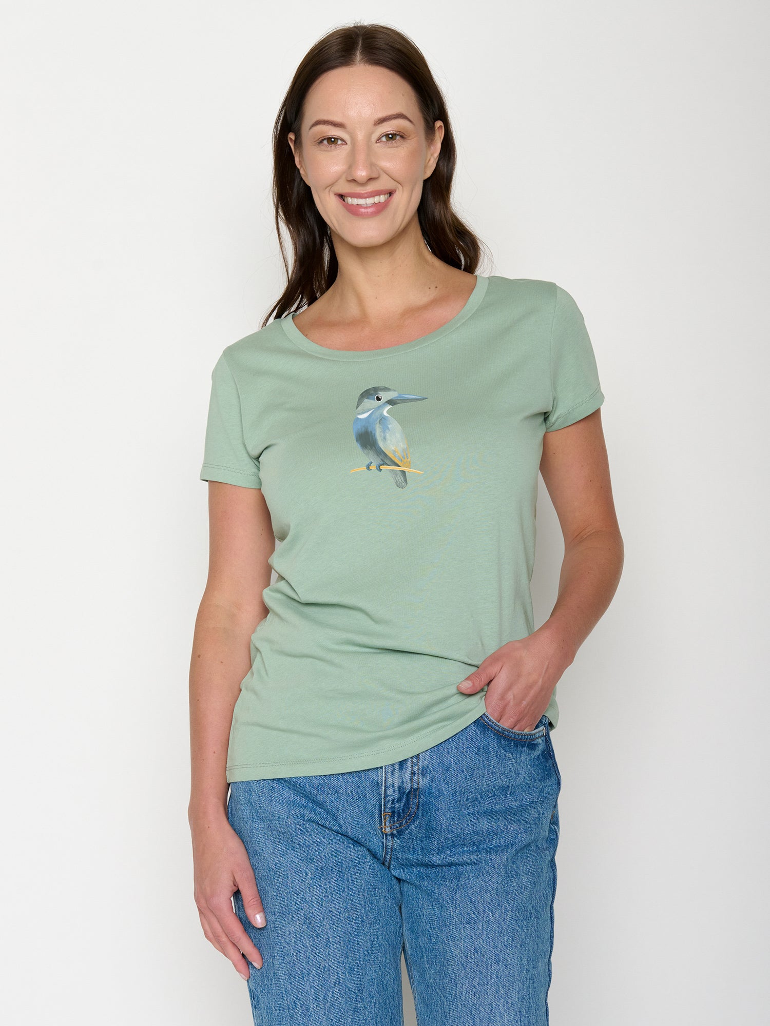 Pale Green: Sportliches T-Shirt aus Bio-Baumwolle für Damen [21962]