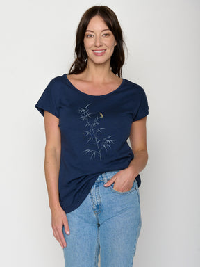 Navy: Lässiges T-Shirt aus Bio-Baumwolle für Damen [21974]