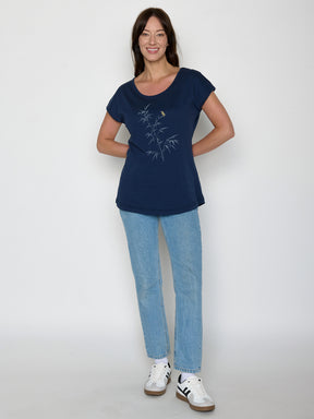 Navy: Lässiges T-Shirt aus Bio-Baumwolle für Damen [21976]