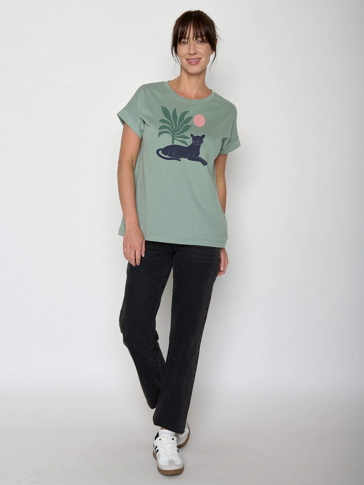 Pale Green: Sportliches T-Shirt aus Bio-Baumwolle mit Rollup Sleeve für Damen [21996]