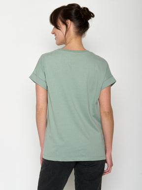 Pale Green: Sportliches T-Shirt aus Bio-Baumwolle mit Rollup Sleeve für Damen [21997]