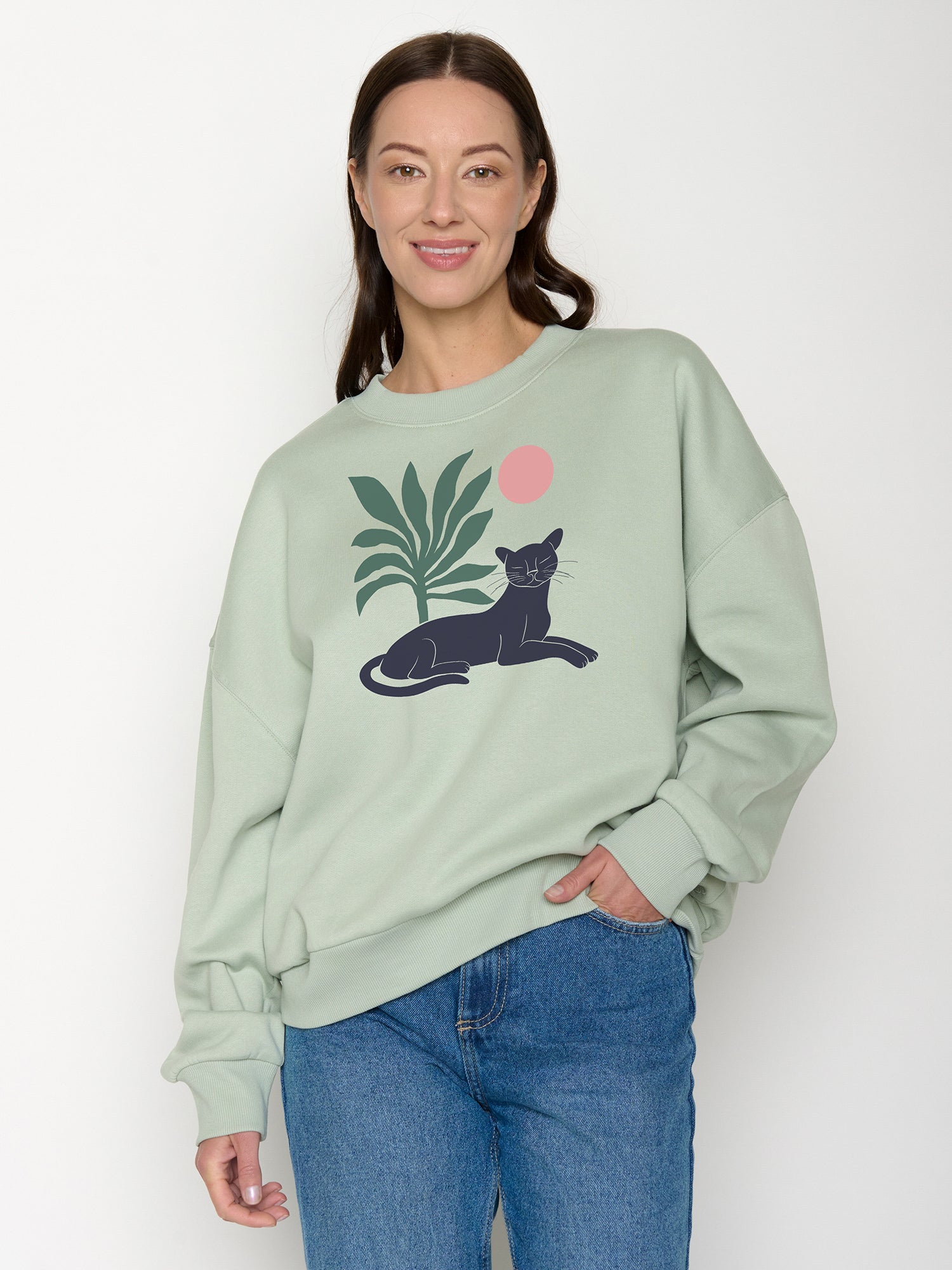Muted Mint: Lässiges Sweatshirt aus Bio-Baumwolle für Damen [21998]