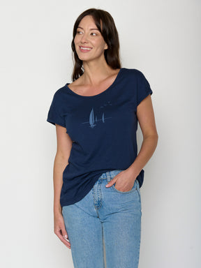 Navy: Lässiges T-Shirt aus Bio-Baumwolle für Damen [22007]