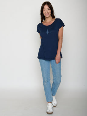 Navy: Lässiges T-Shirt aus Bio-Baumwolle für Damen [22009]
