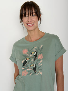 Pale Green: Sportliches T-Shirt aus Bio-Baumwolle mit Rollup Sleeve für Damen [22020]