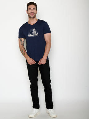 Navy: Sportliches T-Shirt aus Bio-Baumwolle für Herren [22046]