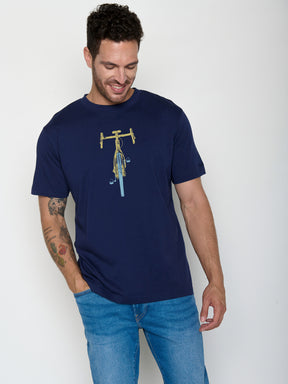 Navy: Lässiges Oversize-T-Shirt aus Bio-Baumwolle für Herren [22056]