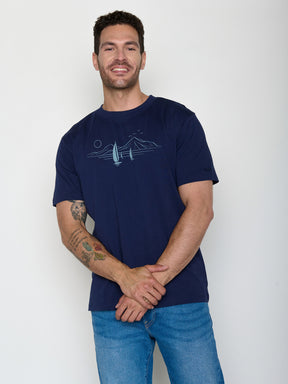 Navy: Lässiges Oversize-T-Shirt aus Bio-Baumwolle für Herren [22127]