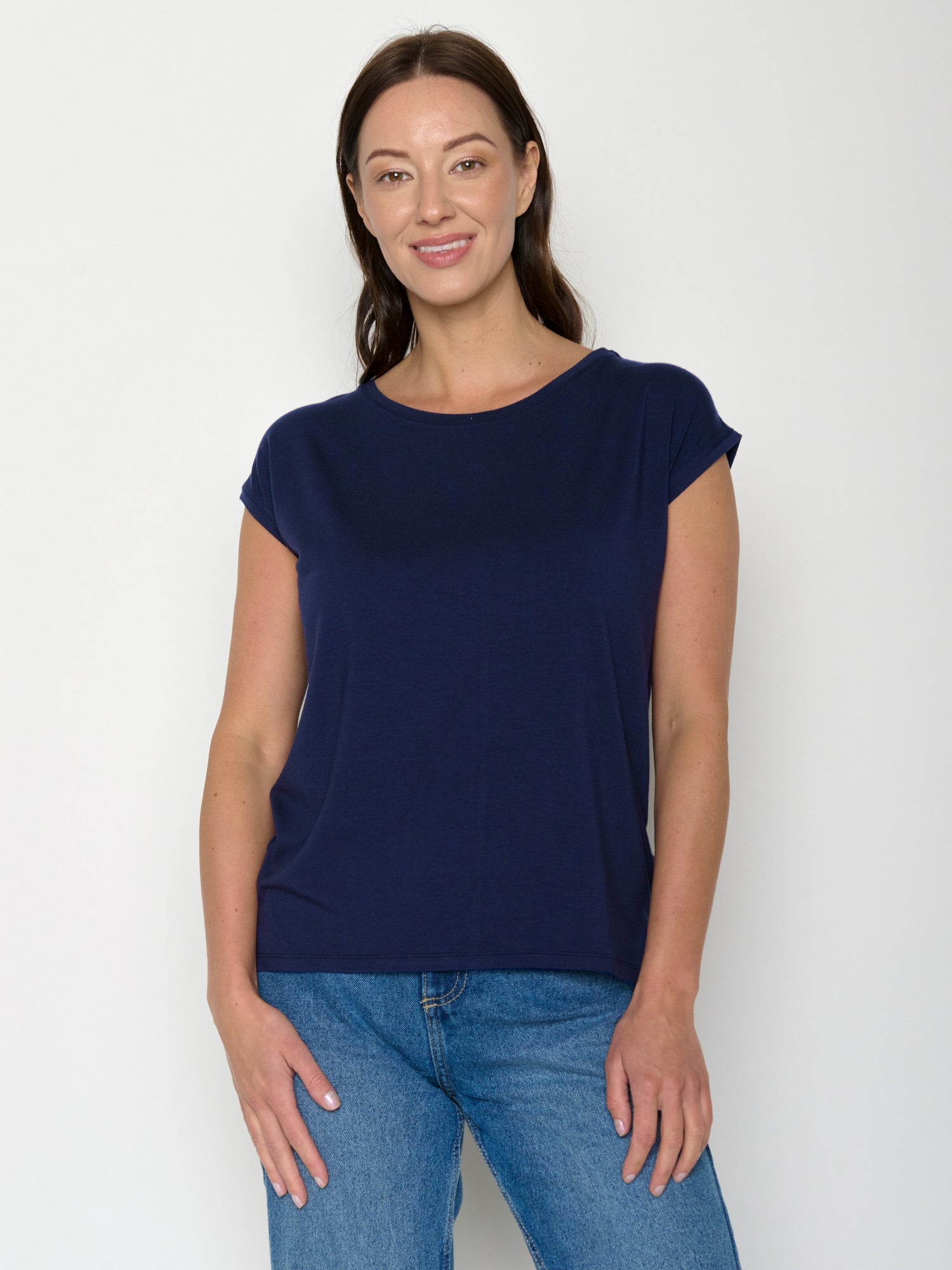 Navy: Lässiges Shirt aus LENZING™ TENCEL™ Mix für Damen [22174]