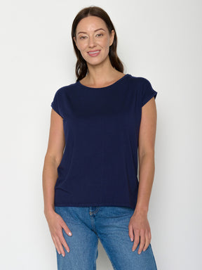 Navy: Lässiges Shirt aus LENZING™ TENCEL™ Mix für Damen [22174]