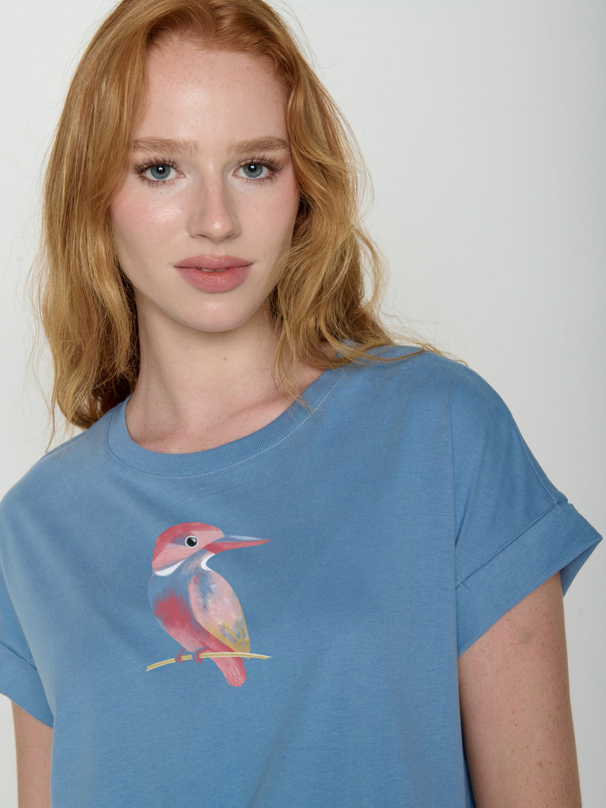 Glacier Blue : Sportliches T-Shirt aus Bio-Baumwolle mit Rollup Sleeve für Damen [22236]