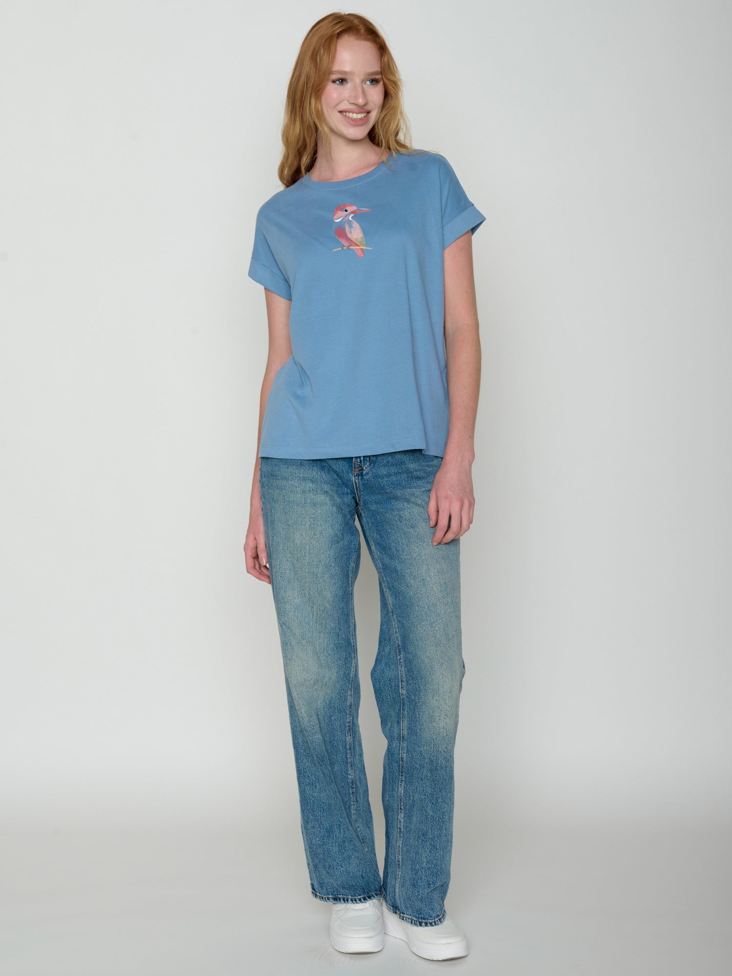 Glacier Blue : Sportliches T-Shirt aus Bio-Baumwolle mit Rollup Sleeve für Damen [22237]