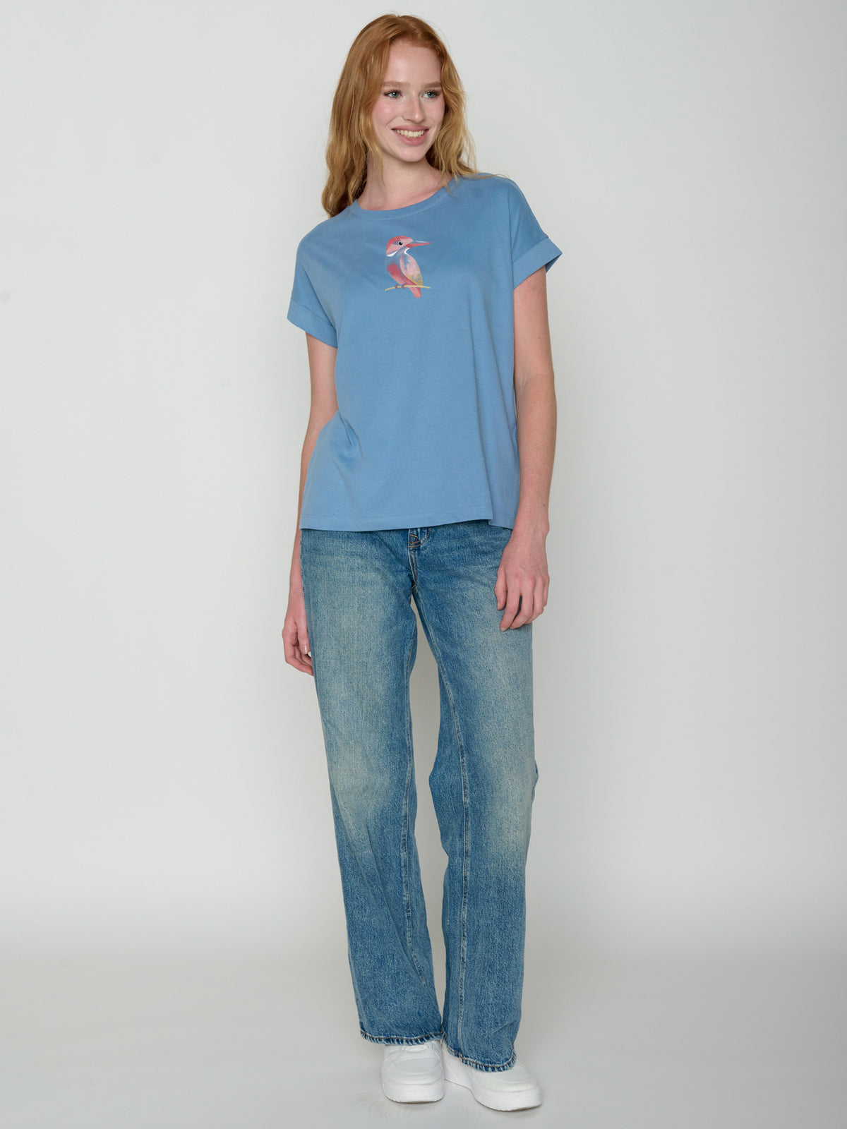 Glacier Blue : Sportliches T-Shirt aus Bio-Baumwolle mit Rollup Sleeve für Damen [22237]