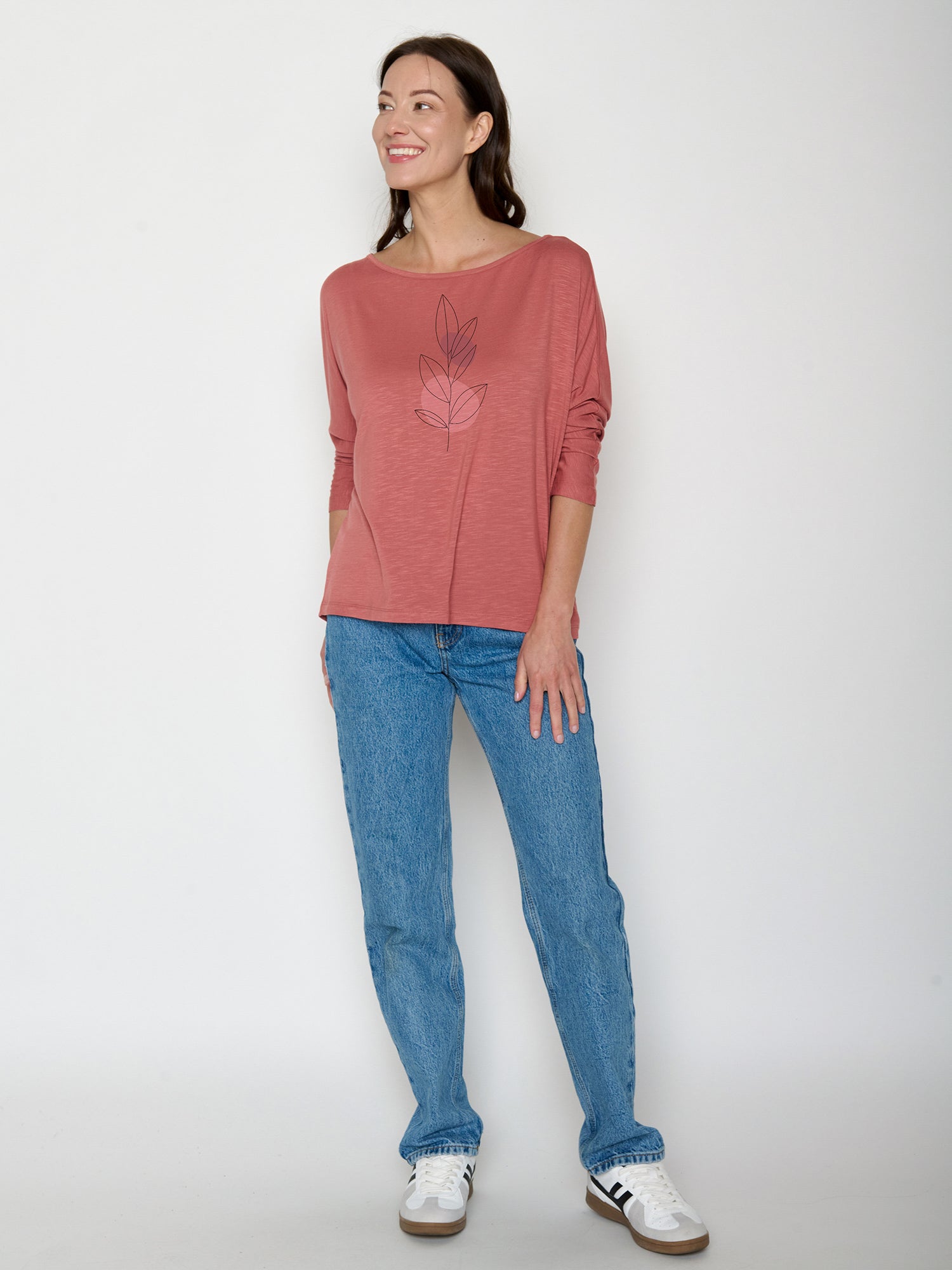 Dark Rose: Gemütliches Longsleeve aus Viskose (LENZING™ ECOVERO™) Mix für Damen [22245]