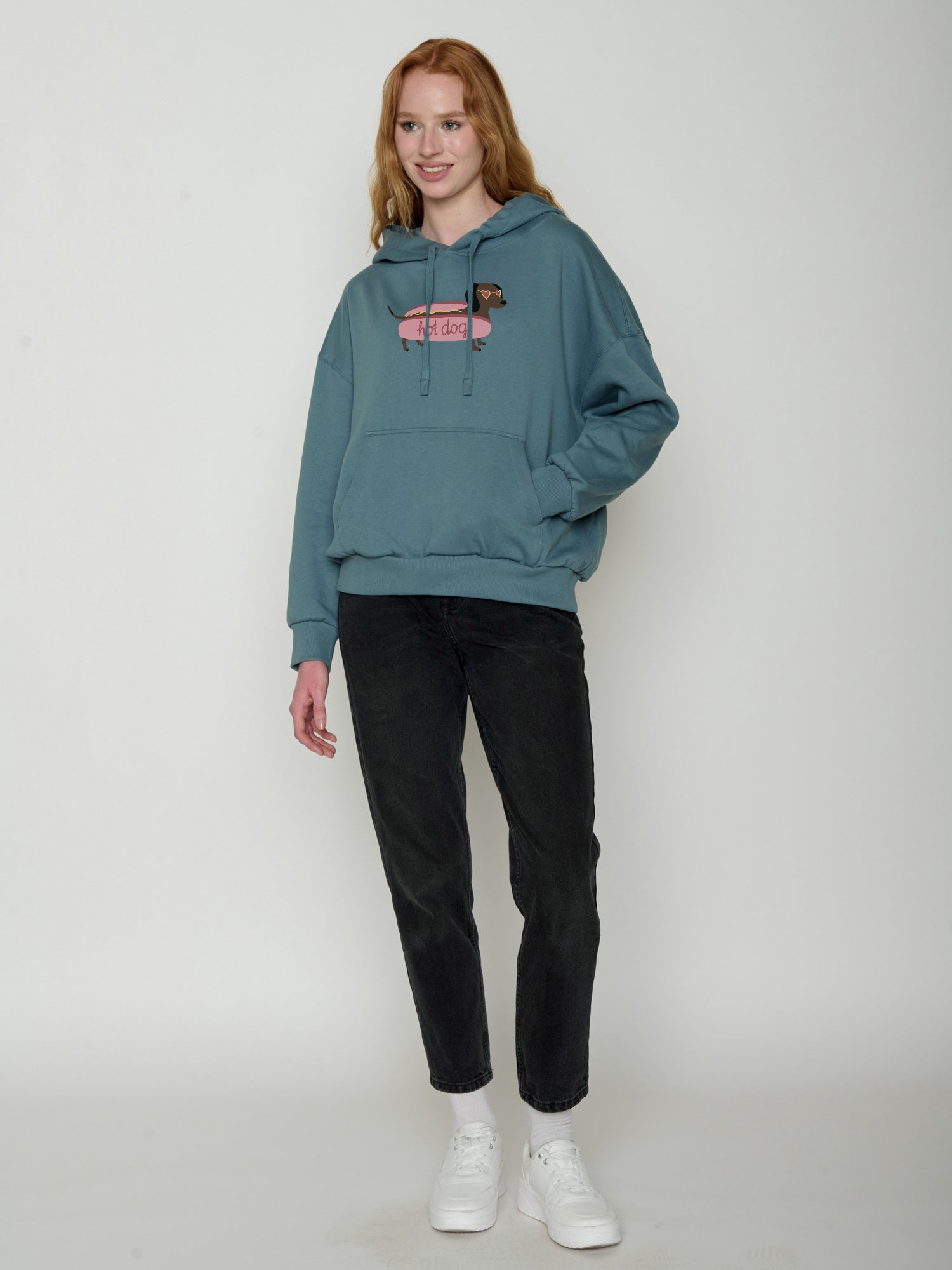 Vintage Blue: Lässiger Hoodie aus Bio-Baumwolle für Damen [22257]