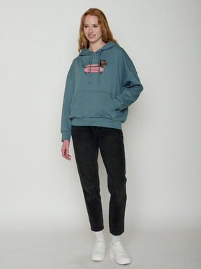 Vintage Blue: Lässiger Hoodie aus Bio-Baumwolle für Damen [22257]