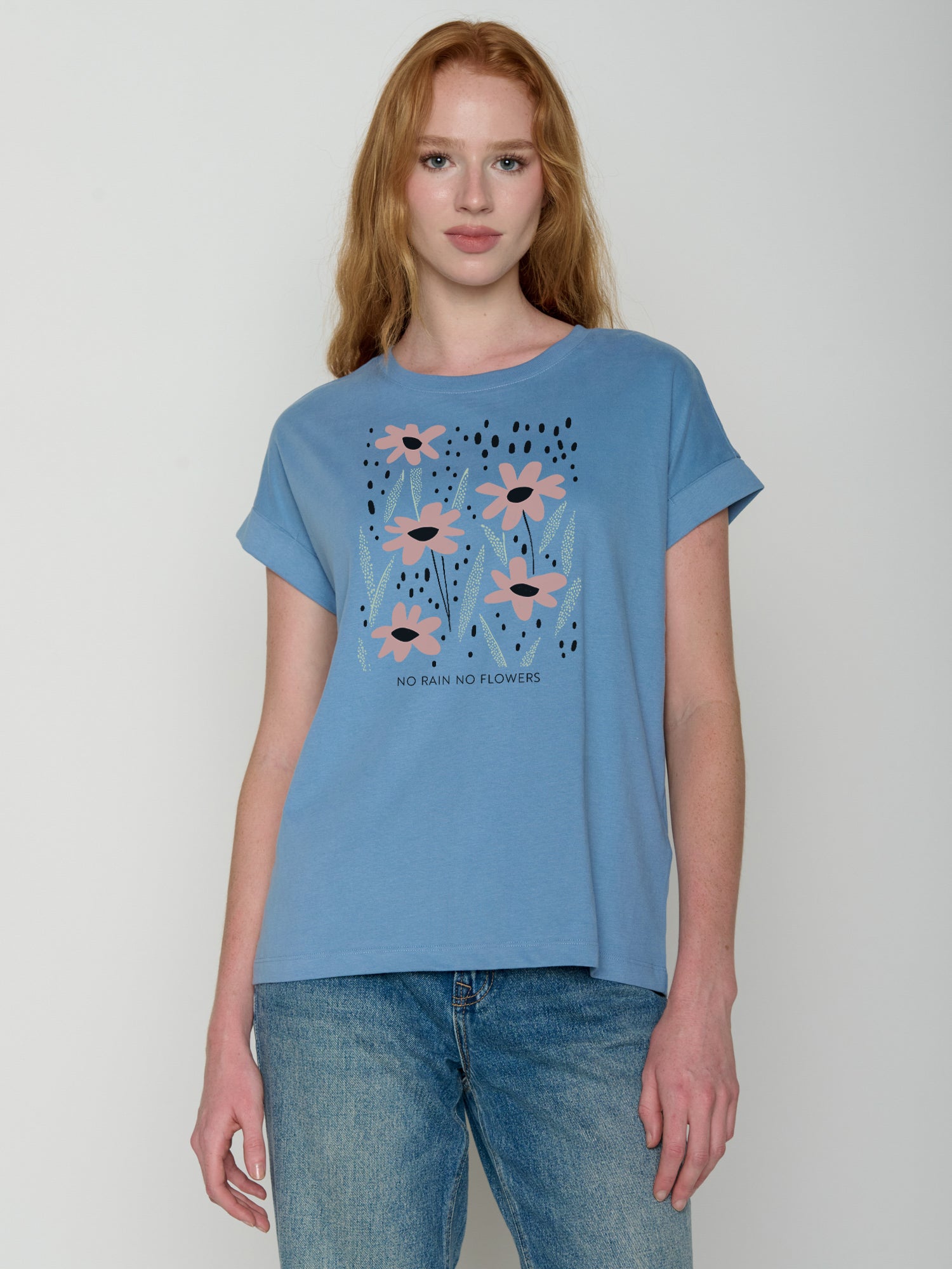 Glacier Blue : Sportliches T-Shirt aus Bio-Baumwolle mit Rollup Sleeve für Damen [22291]