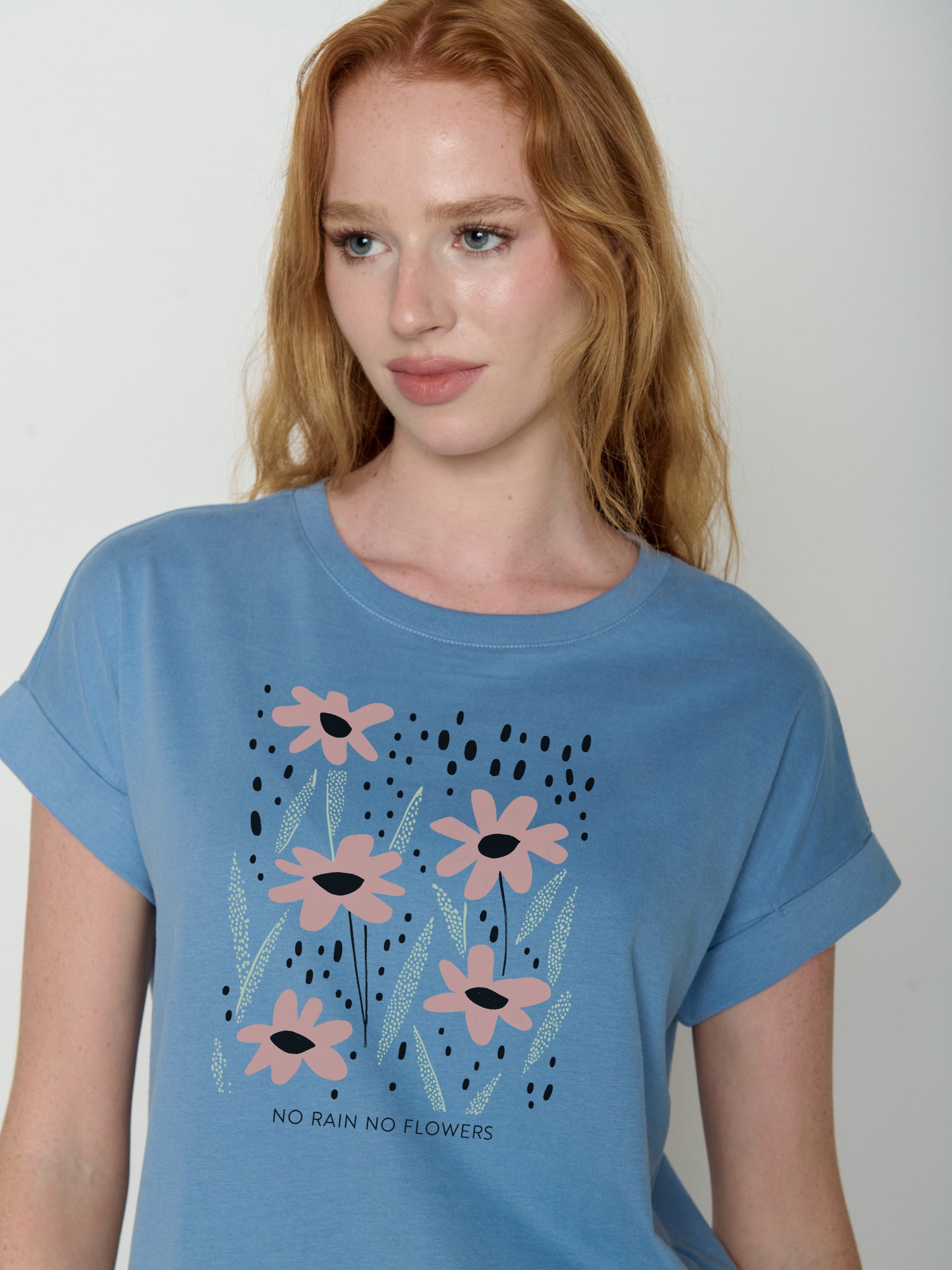 Glacier Blue : Sportliches T-Shirt aus Bio-Baumwolle mit Rollup Sleeve für Damen [22292]