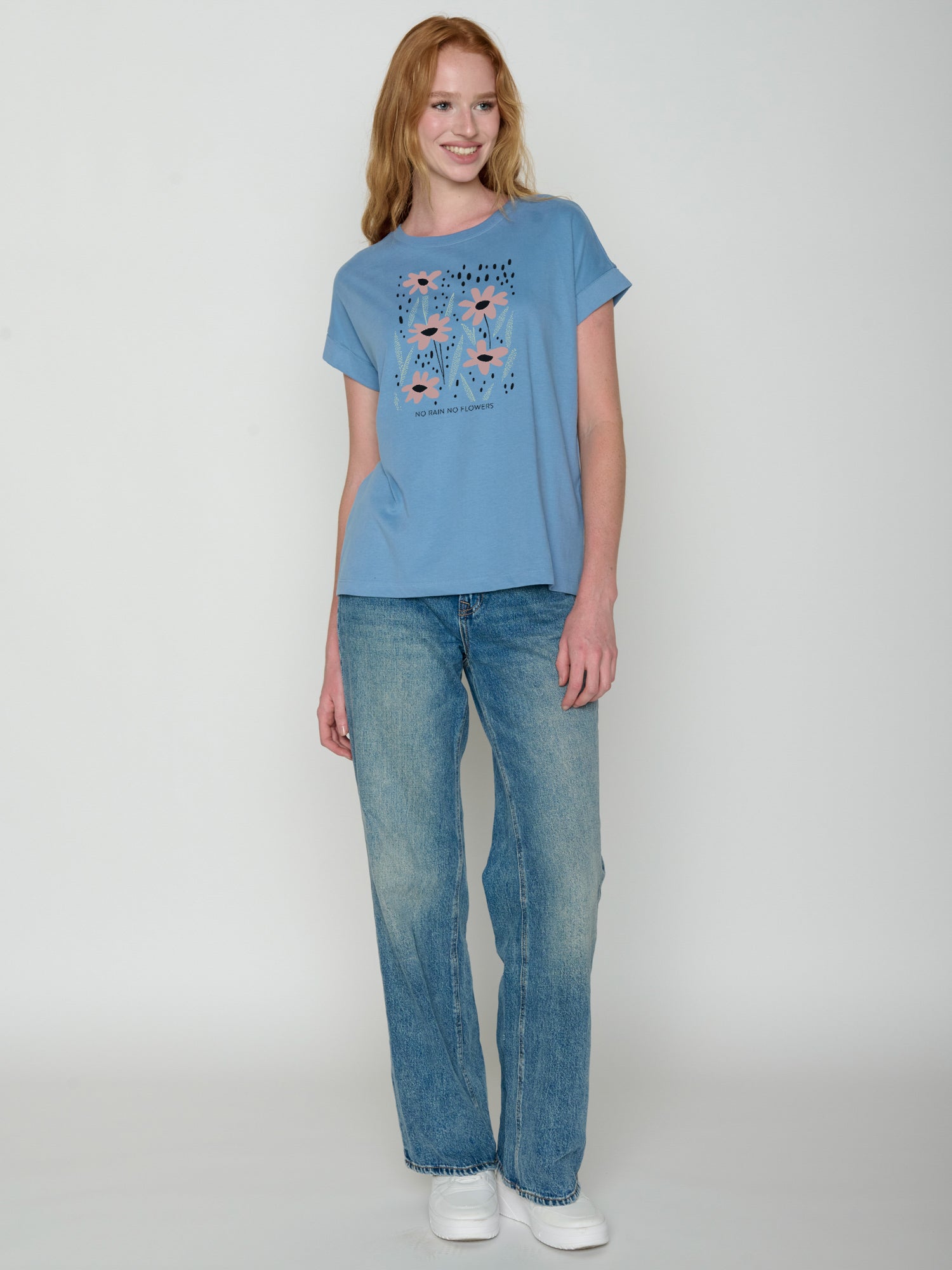 Glacier Blue : Sportliches T-Shirt aus Bio-Baumwolle mit Rollup Sleeve für Damen [22293]