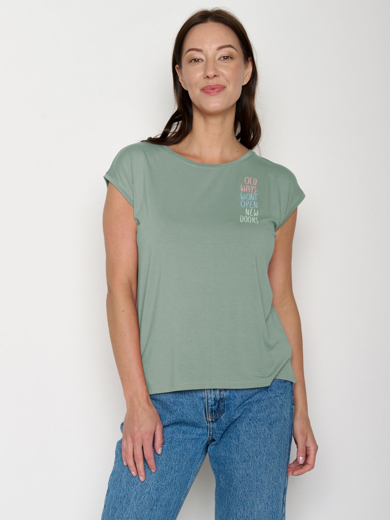 Pale Green: Lässiges Shirt aus LENZING™ TENCEL™ Mix für Damen [22307]