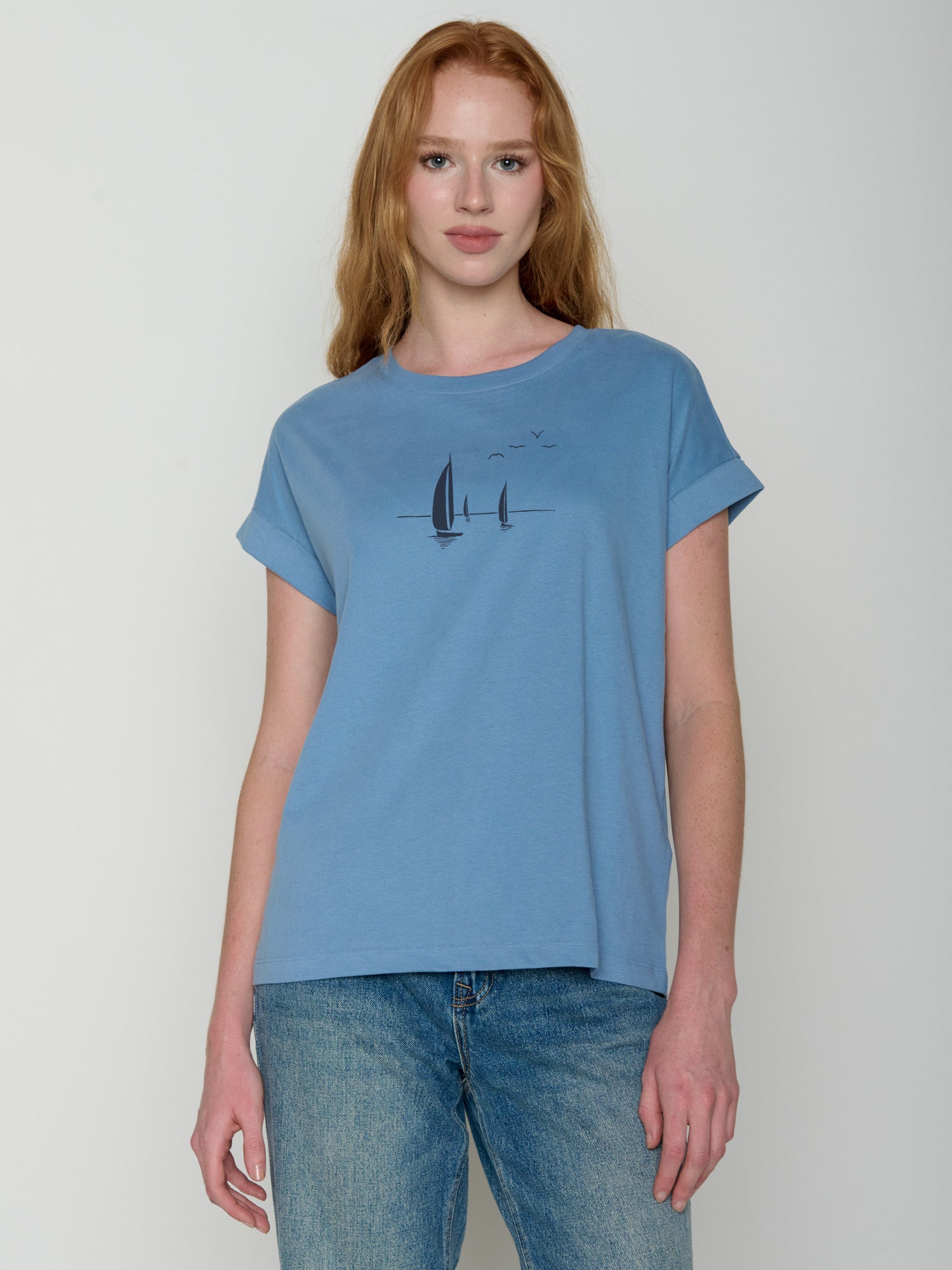 Glacier Blue : Sportliches T-Shirt aus Bio-Baumwolle mit Rollup Sleeve für Damen [22323]