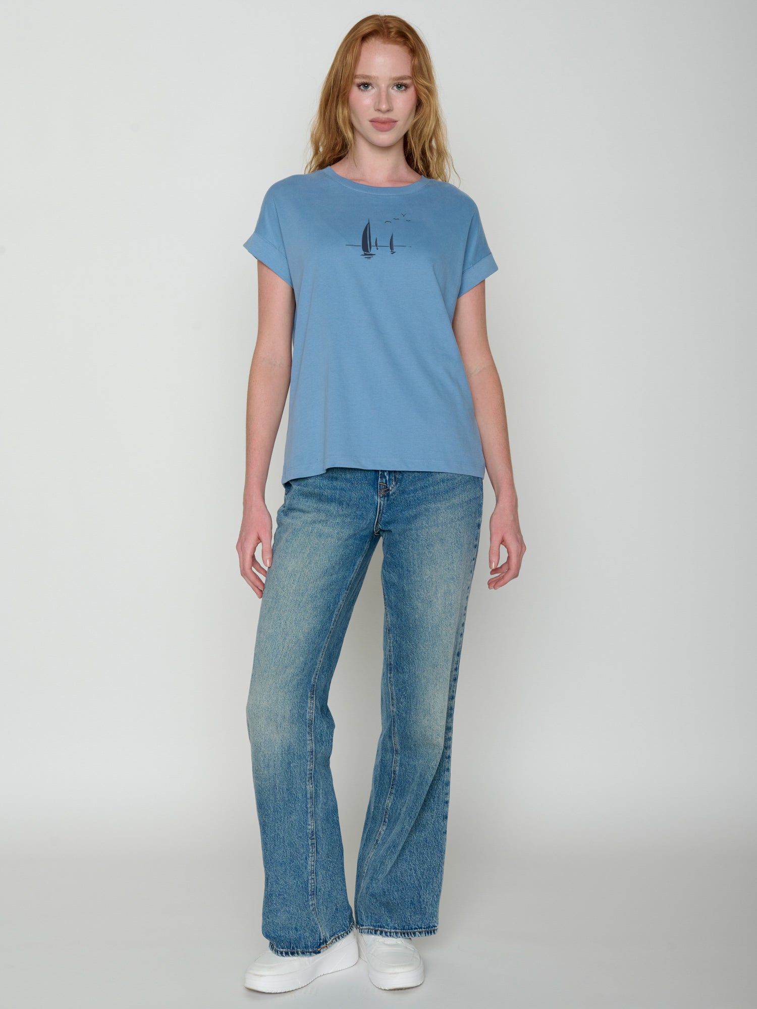 Glacier Blue : Sportliches T-Shirt aus Bio-Baumwolle mit Rollup Sleeve für Damen [22325]