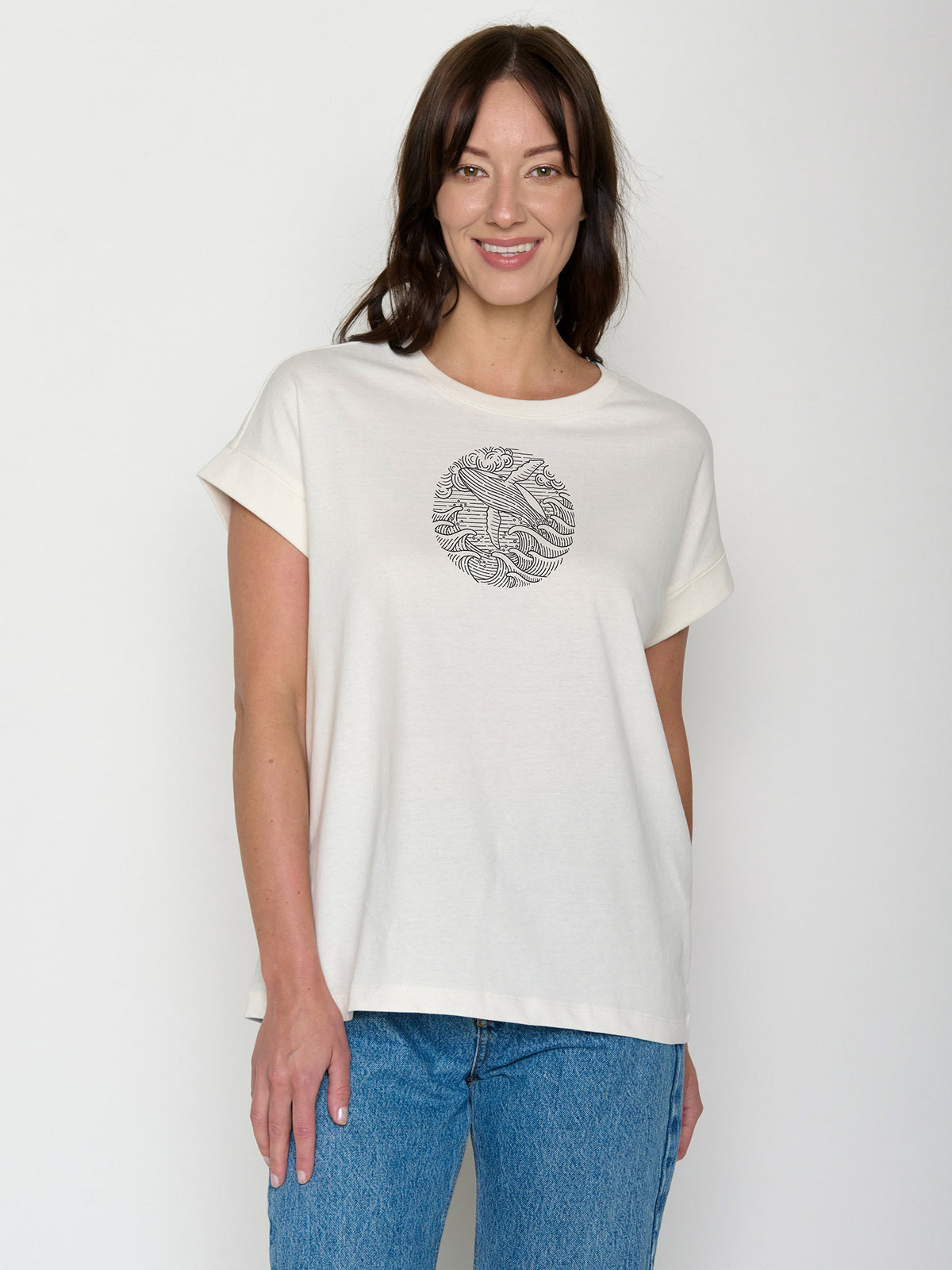 Moonstone: Sportliches T-Shirt aus Bio-Baumwolle mit Rollup Sleeve für Damen [22363]
