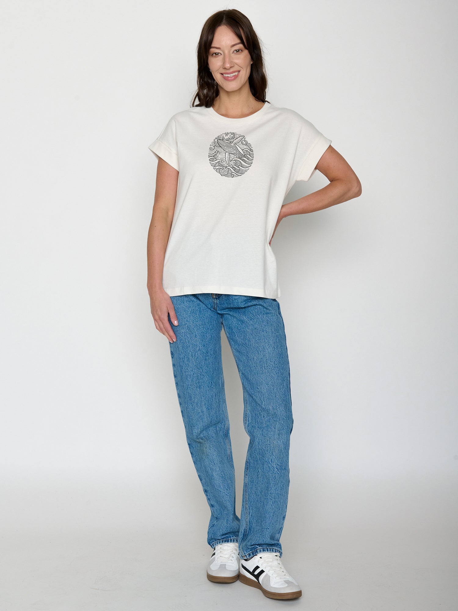Moonstone: Sportliches T-Shirt aus Bio-Baumwolle mit Rollup Sleeve für Damen [22365]