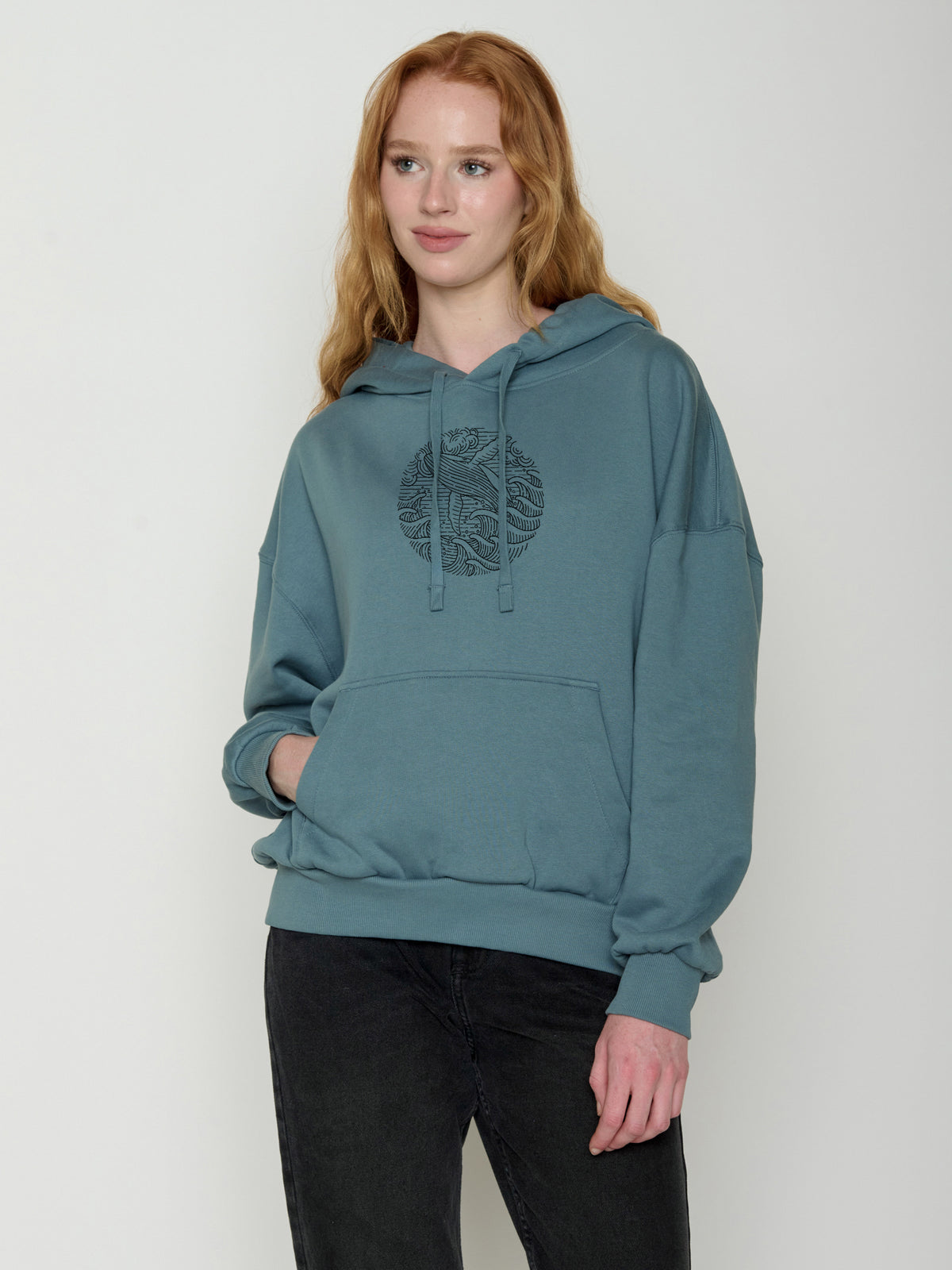 Vintage Blue: Lässiger Hoodie aus Bio-Baumwolle für Damen [22371]
