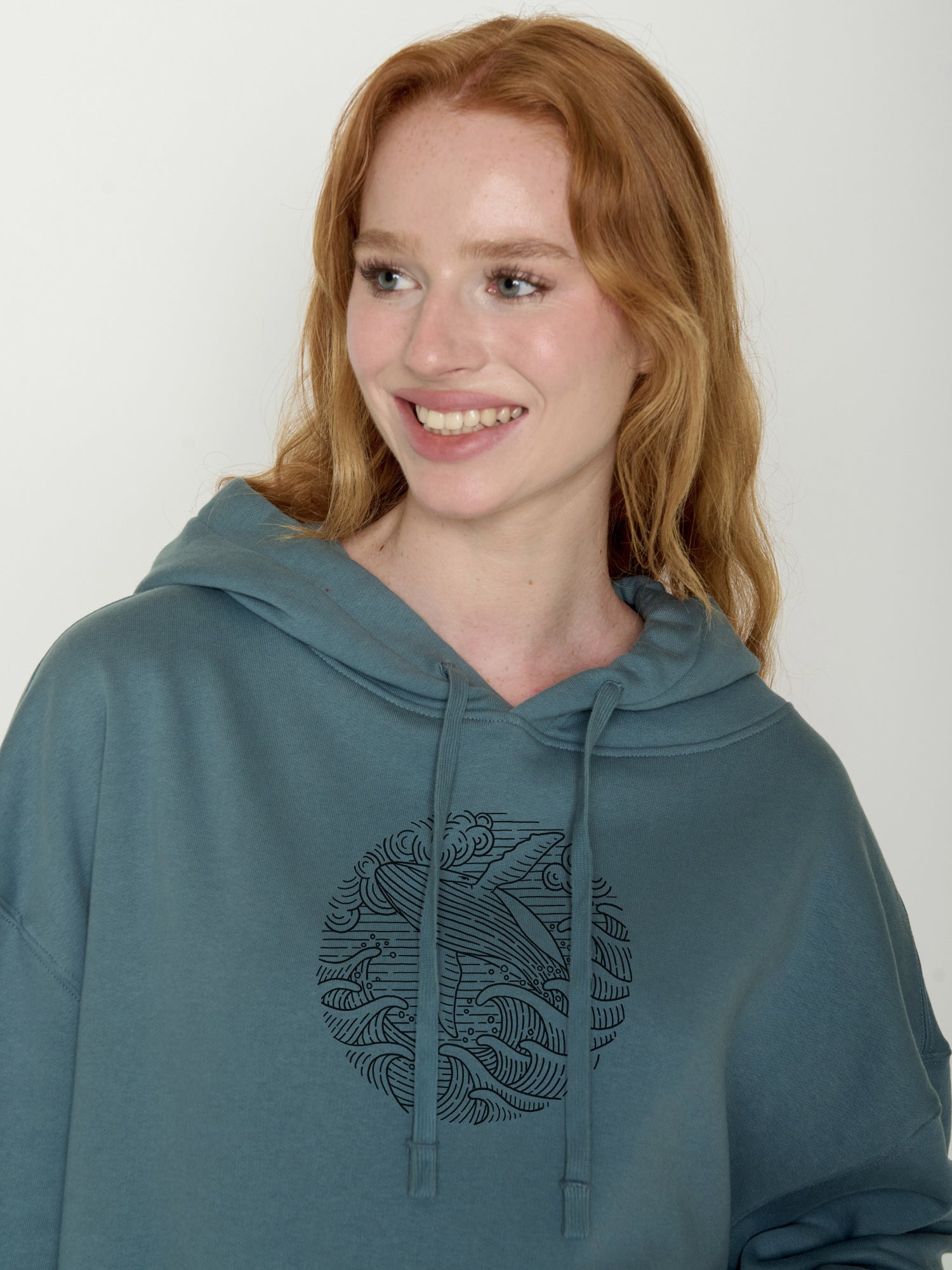 Vintage Blue: Lässiger Hoodie aus Bio-Baumwolle für Damen [22372]