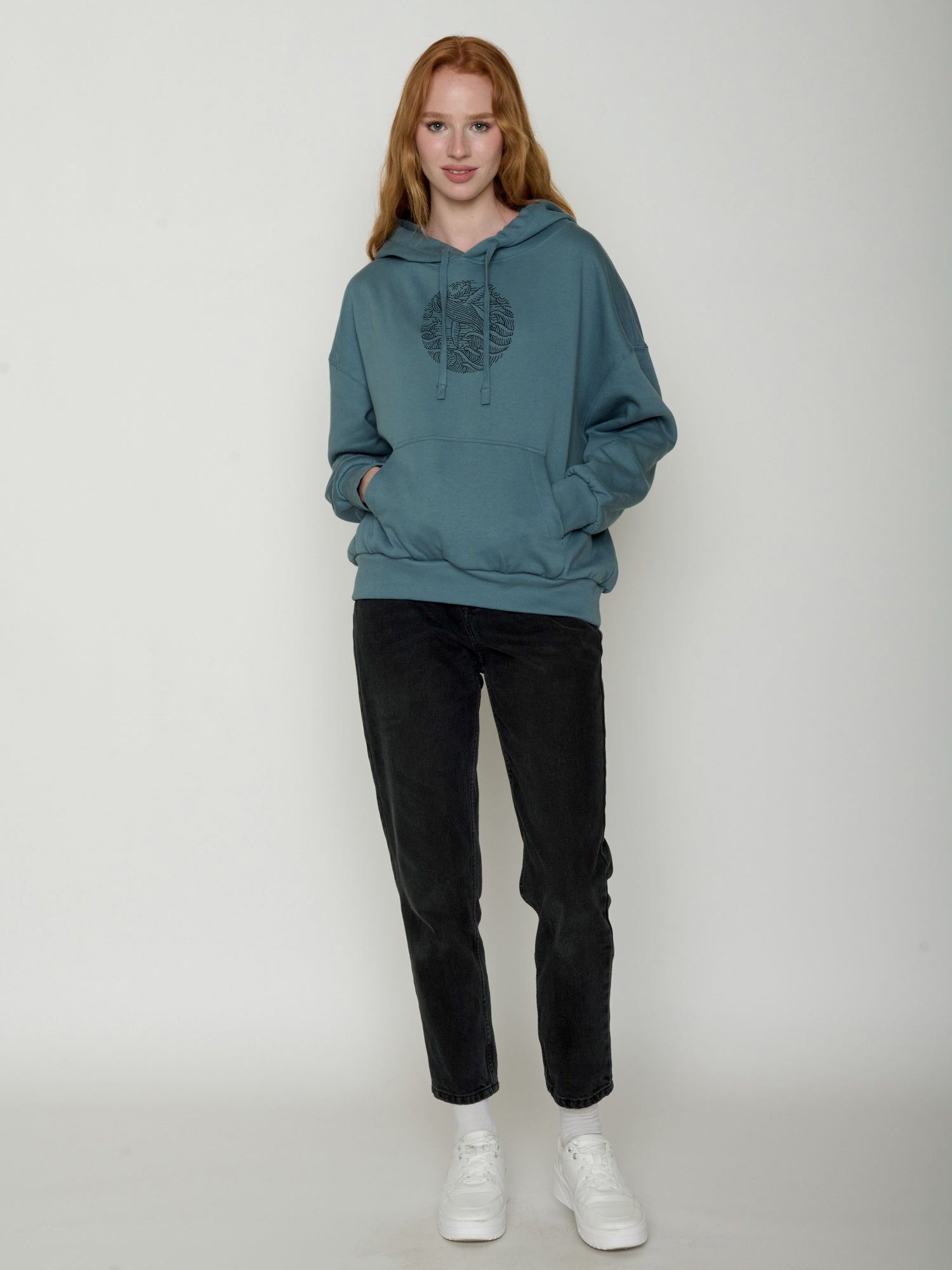 Vintage Blue: Lässiger Hoodie aus Bio-Baumwolle für Damen [22373]