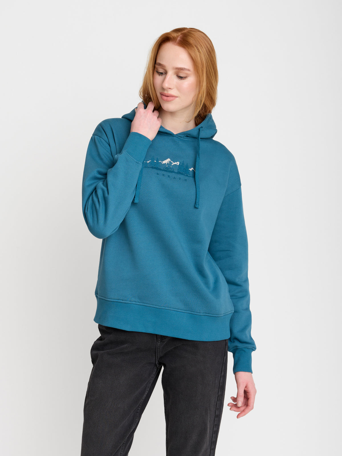Blau:  Gemütlicher Hoodie aus Bio-Baumwoll Mix für Damen [22627]